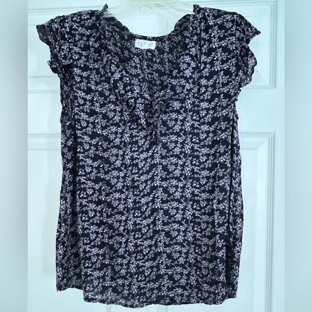 PRICE CUT, Velvet by Graham & Spencer Dark Purple and White Floral Blouse.